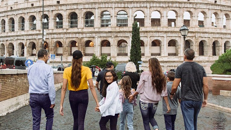 Guests exploring colloseum in Rome before disney cruise