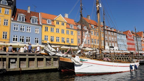 Colourful waterfront views in Nyhavn, Copenhagen