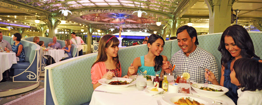 The elegant Enchanted Garden restaurant onboard Disney Dream