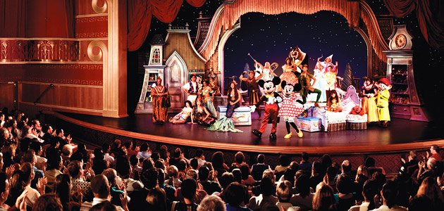 Spectacular live show with Mickey and Minnie at the Walt Disney Theatre.