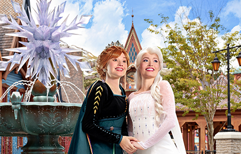Elsa and Anna gathering for their royal encounters in World of Frozen