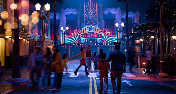 Guests walking through World Premiere at Disney Adventure World.