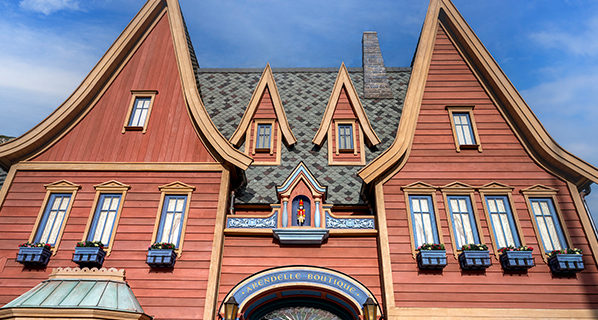 Nordic-themed Arendelle boutique at World of Frozen, Disney Adventure World in Disneyland Paris.