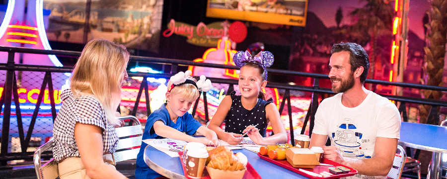 Family enjoying a meal in Disneyland Paris
