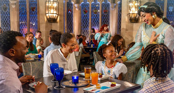 Princess Jasmine greeting Guests at Regal View Restaurant & Lounge while they eat.