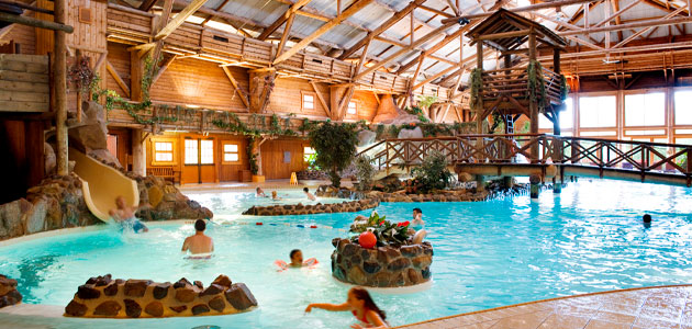 Splash around in the themed indoor pool, with water slides for kids.
