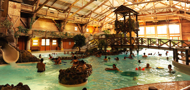 Splash around in the themed indoor pool, with water slides for kids