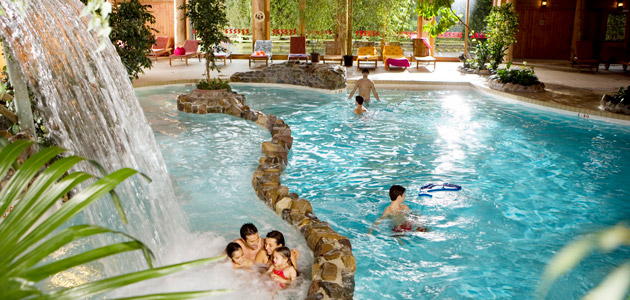 Enjoy the indoor pool with slides and waterfall, river stream and whirlpool