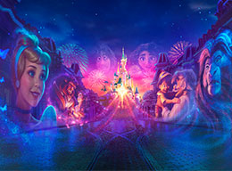 Watch Sleeping Beauty Castle light up with Disney stories.
