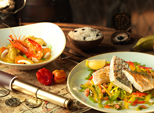Seafood and vegetable dishes from Captain Jack's - Restaurant des Pirates in Adventureland