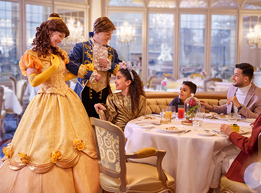 Young Guests meeting Disney Princesses and Princes in Disneyland Hotel Restaurant