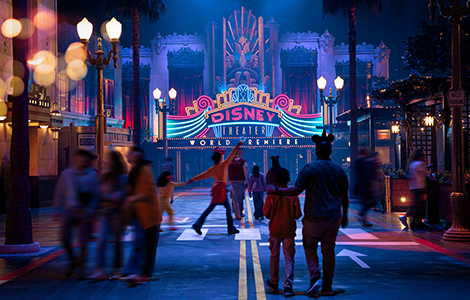 Guests walking through World Premiere at Disney Adventure World.