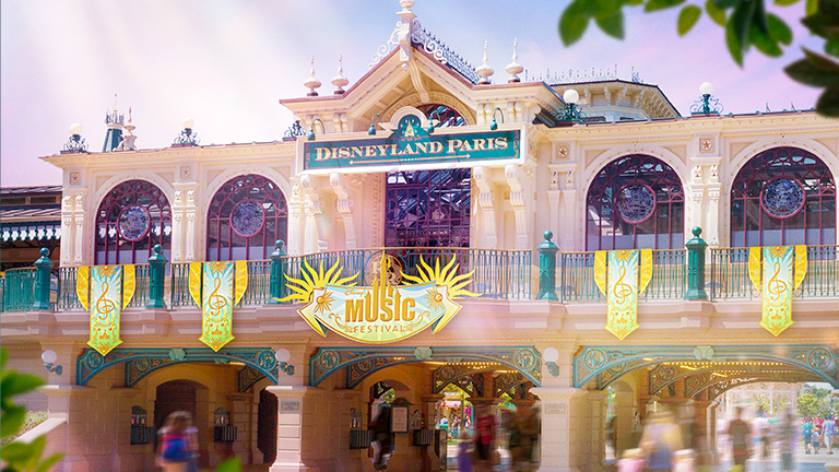 Disney Music Festival themed decorations at entrance of Disneyland Park