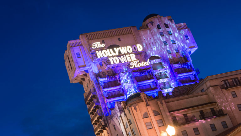 The Twilight Zone Tower of Terror at night