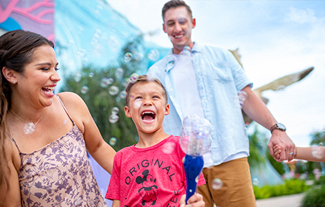 Family having fun with bubbles